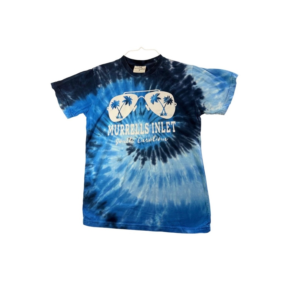 Salty Wave Collection Murrells Inlet SC Tie Dye T-Shirt Blue Sunglasses Small